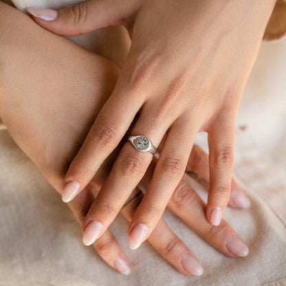 Birth Flower Signet Ring Sterling Silver