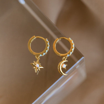 Celestial Sparkle: Astra Opal Huggie Earrings 18K Gold