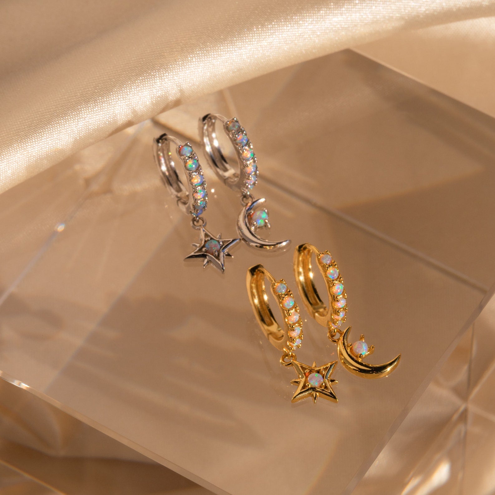 Celestial Sparkle: Astra Opal Huggie Earrings