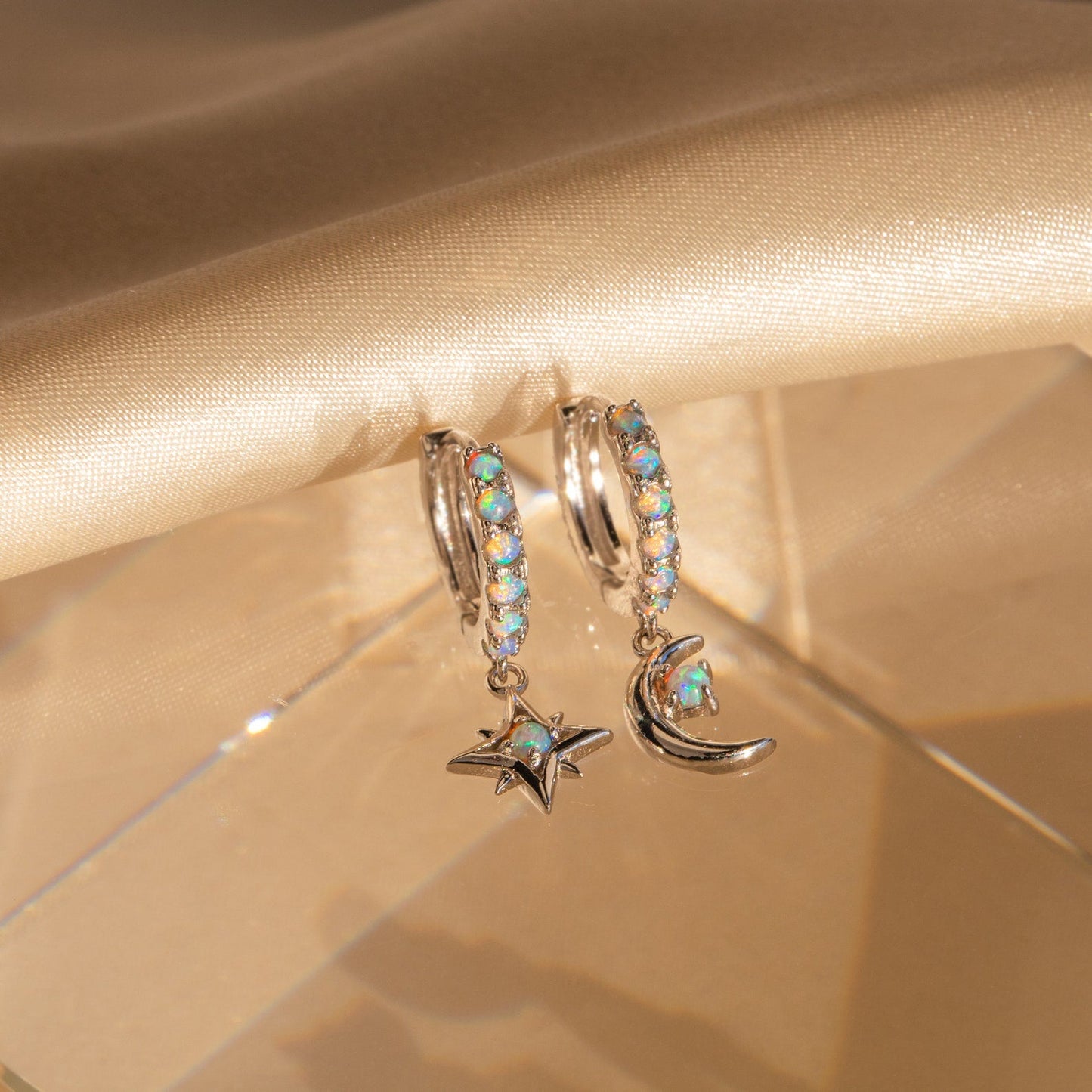 Celestial Sparkle: Astra Opal Huggie Earrings Sterling Silver