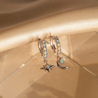 Celestial Sparkle: Astra Opal Huggie Earrings Sterling Silver