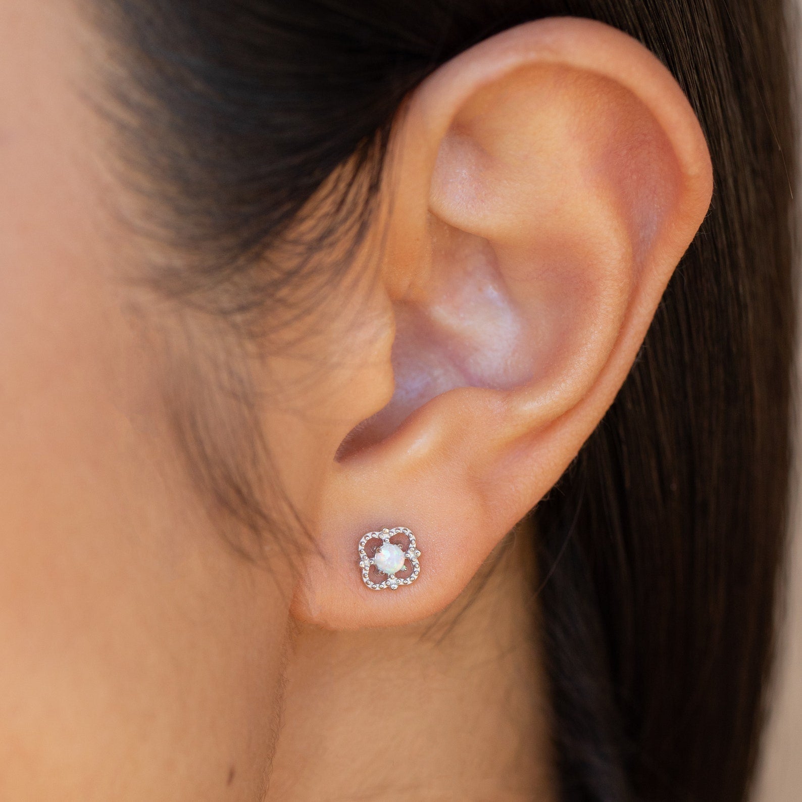 Vintage Opulence: Alora Opal Stud Earrings Sterling Silver