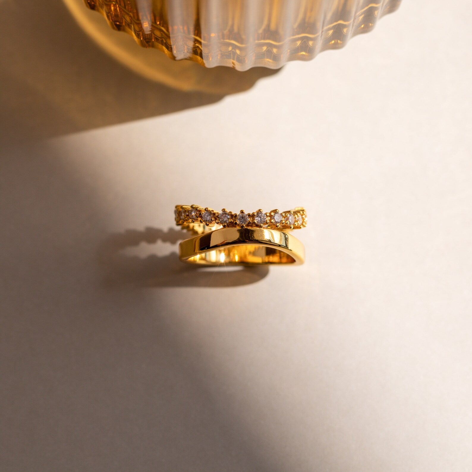 Wave Diamond Duo Ring 18K Gold
