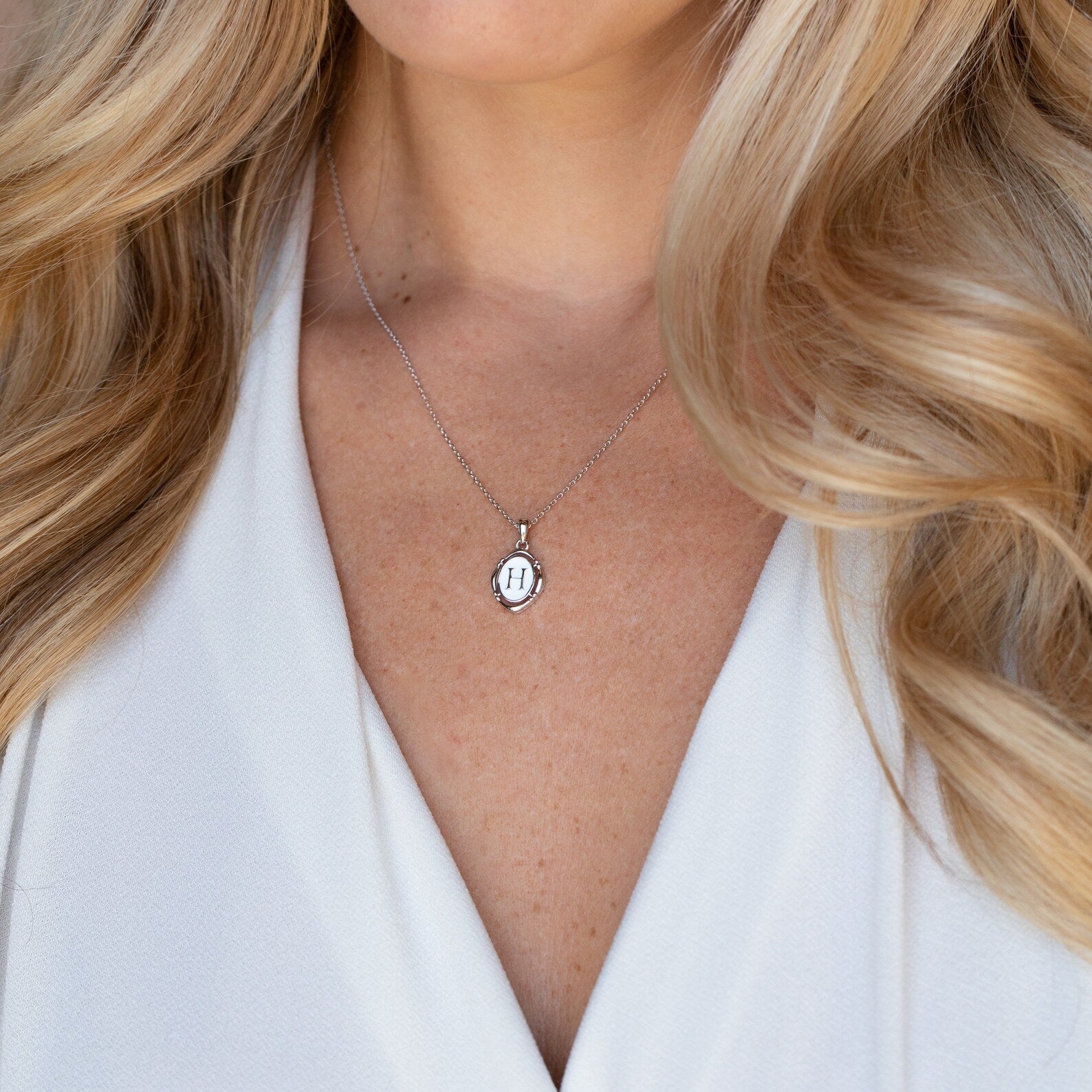 Initial Pendant Necklace Sterling Silver H