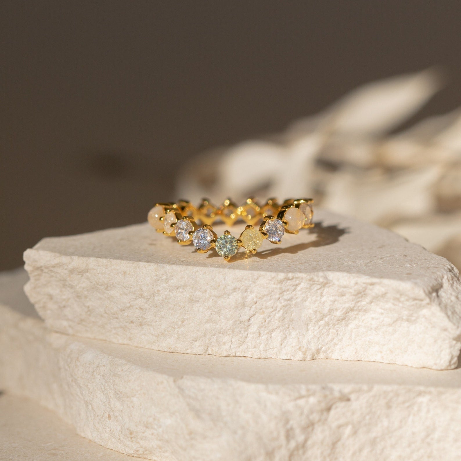 Mosaic Moonstone Diamond Eternity Band: Captivating Celestial Elegance