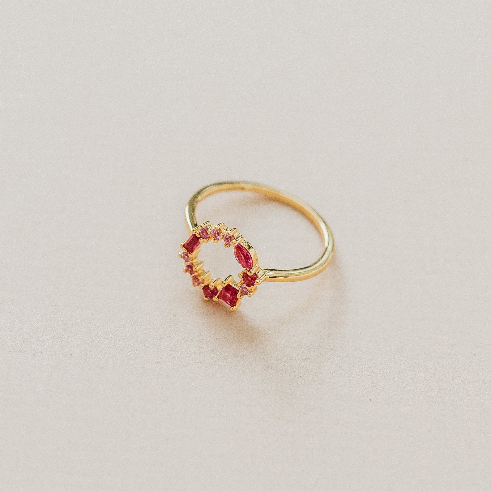 Empress Ruby Gemstone Cluster Circle Ring: Radiant Feminine Power 18K Gold