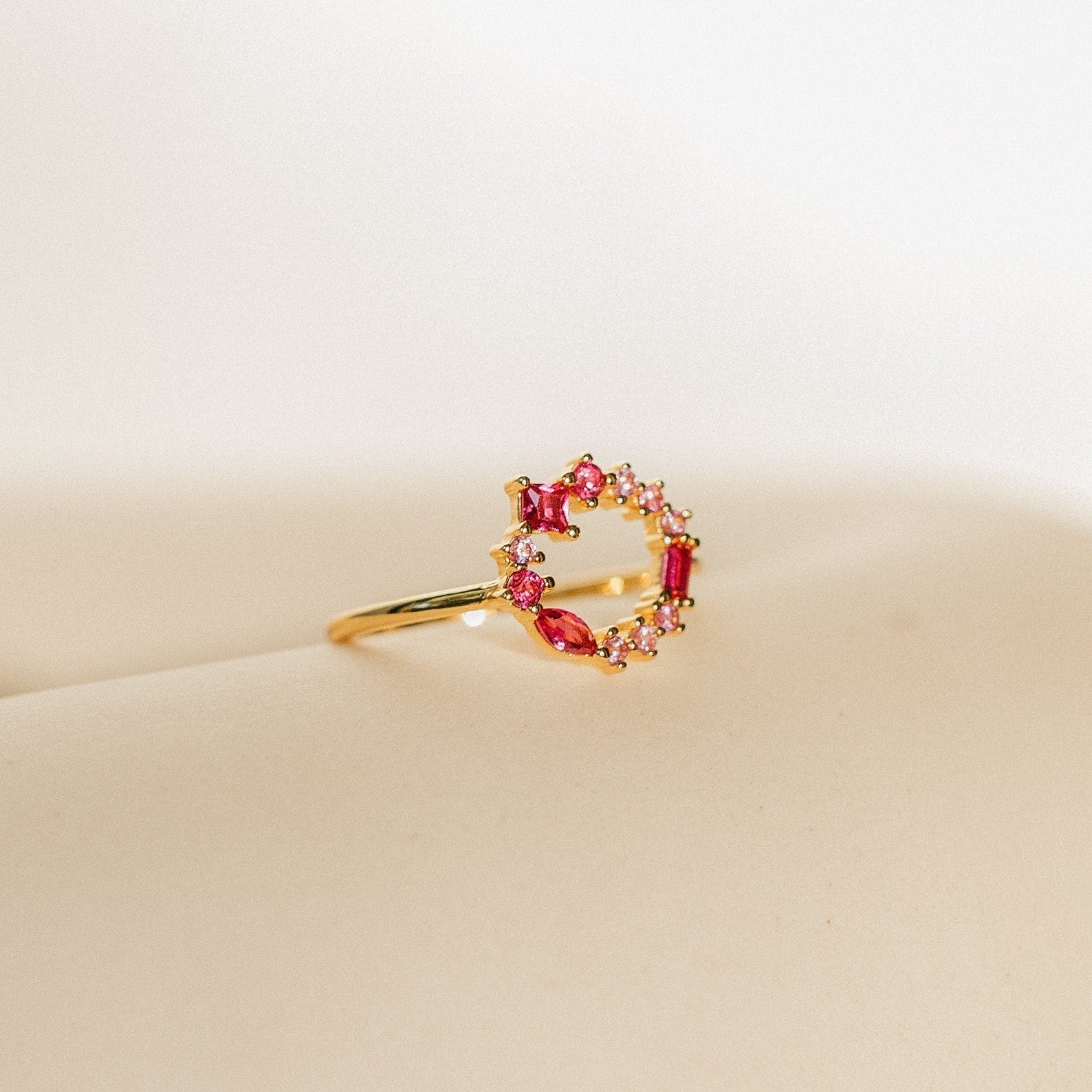 Empress Ruby Gemstone Cluster Circle Ring: Radiant Feminine Power