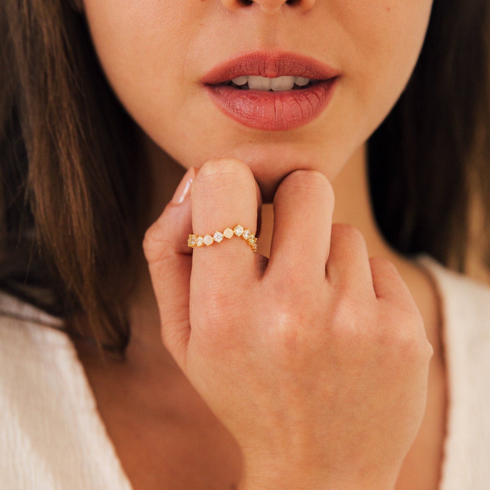 Mosaic Moonstone Diamond Eternity Band: Captivating Celestial Elegance