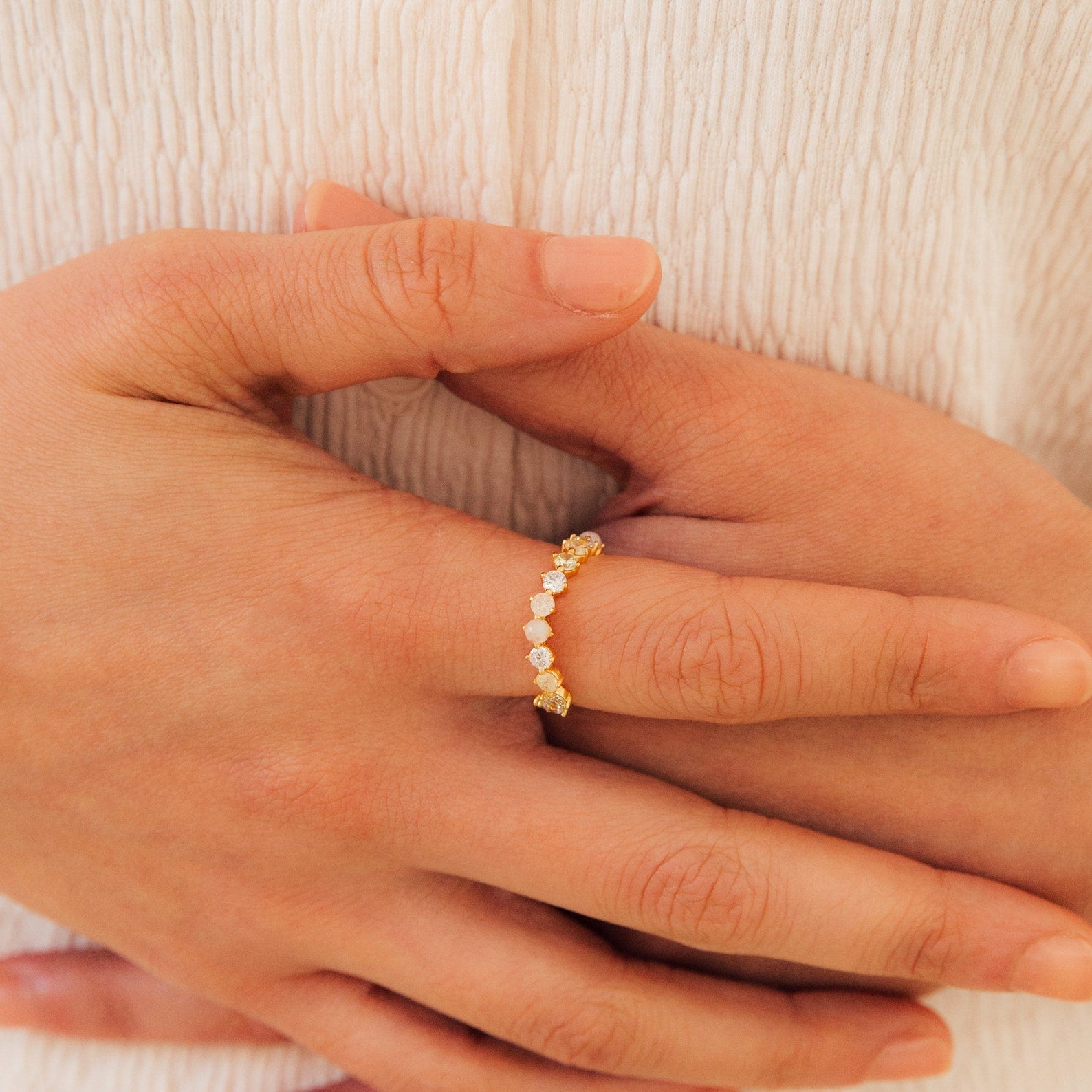 Mosaic Moonstone Diamond Eternity Band: Captivating Celestial Elegance