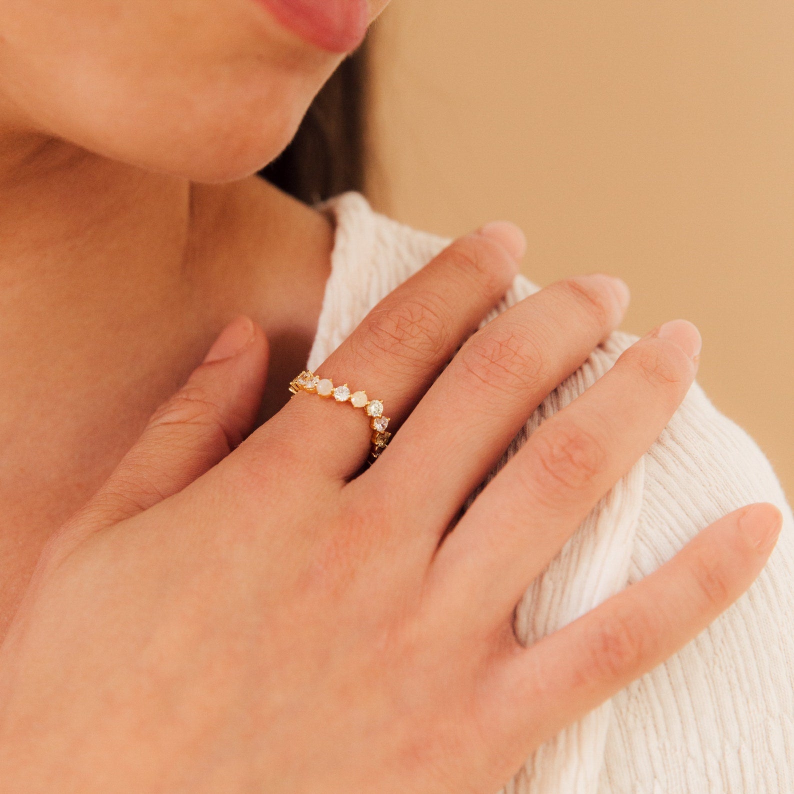 Mosaic Moonstone Diamond Eternity Band: Captivating Celestial Elegance