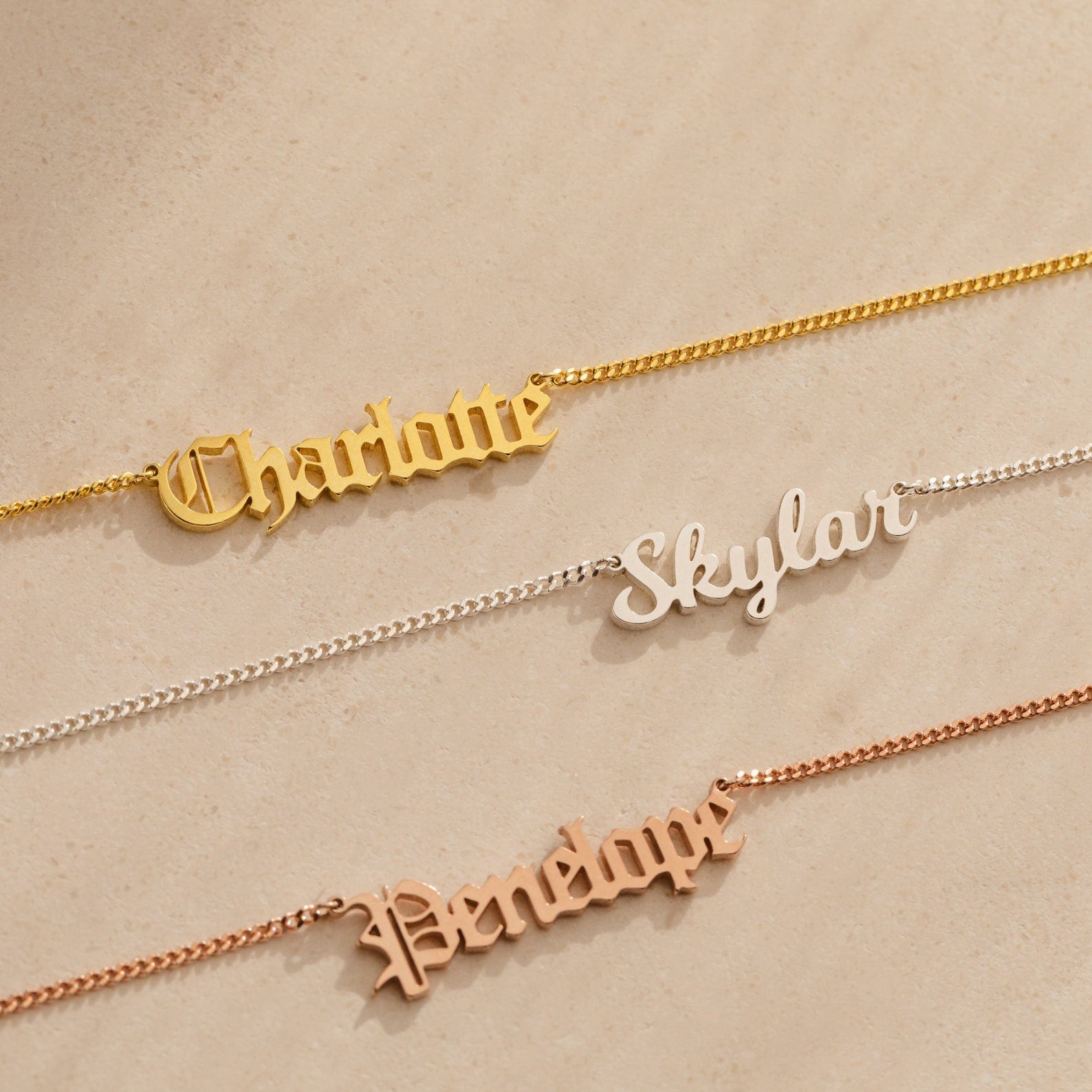 Old English Name Necklace in Curb Chain