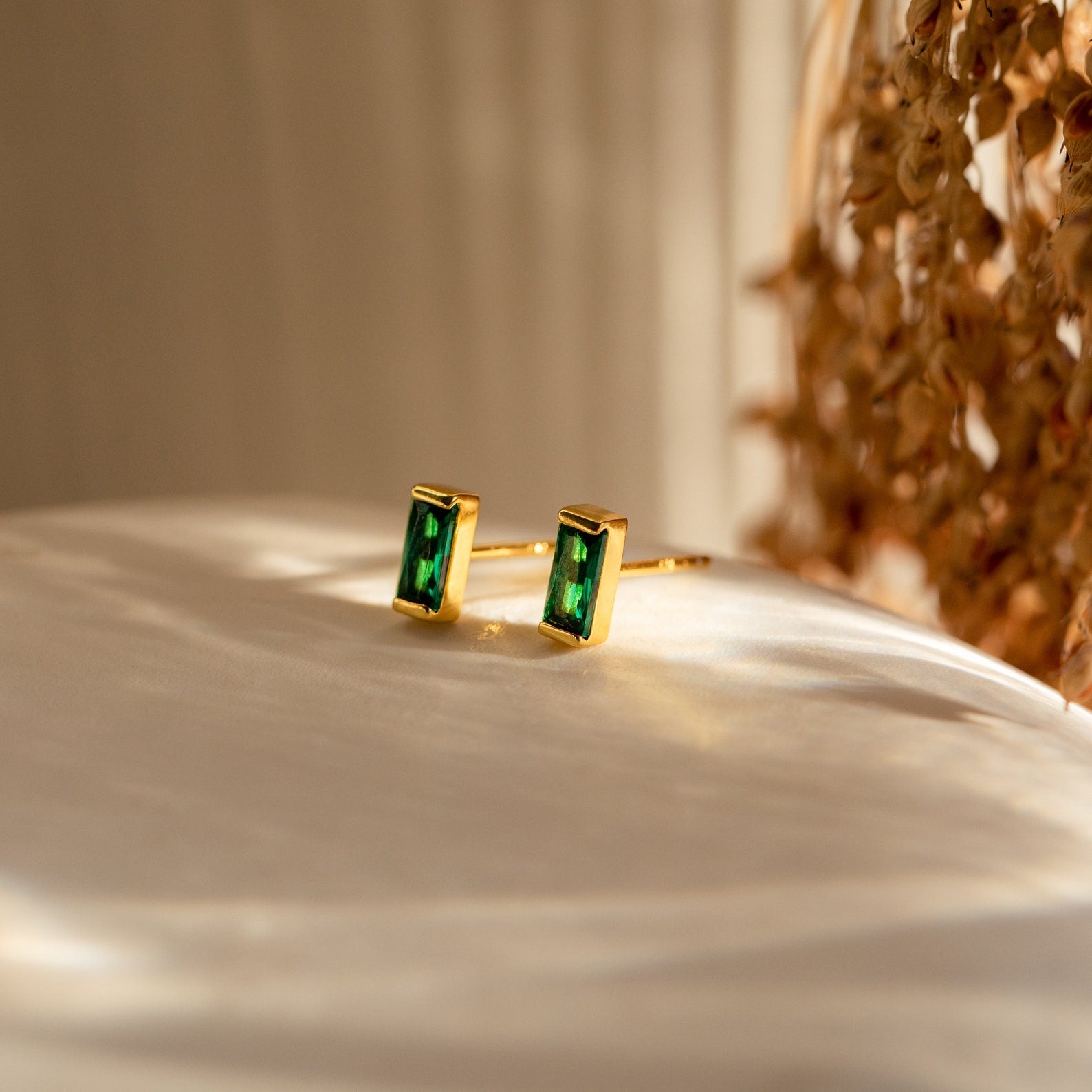 Baguette Birthstone Stud Earrings