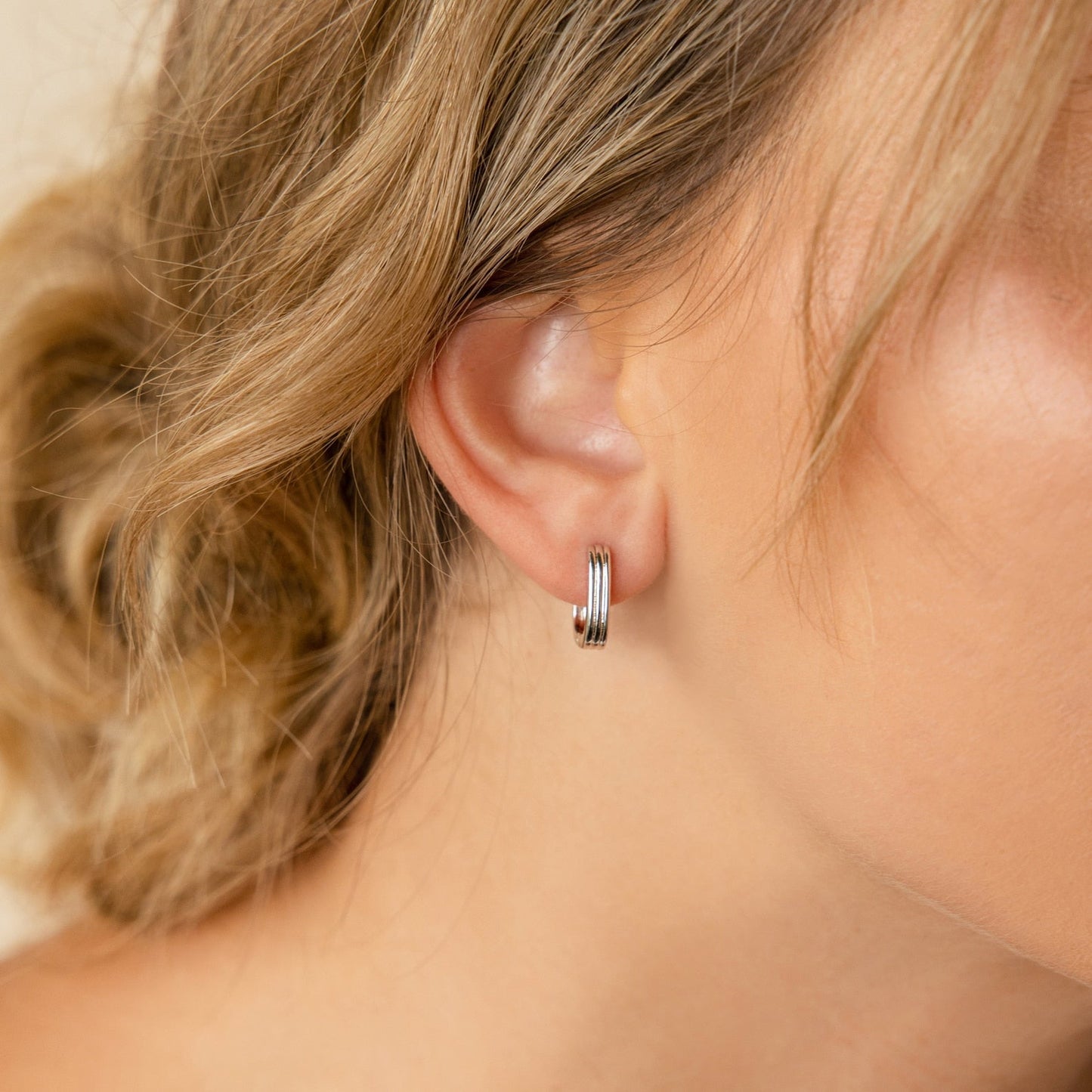 Ribbed Link Hoops Sterling Silver