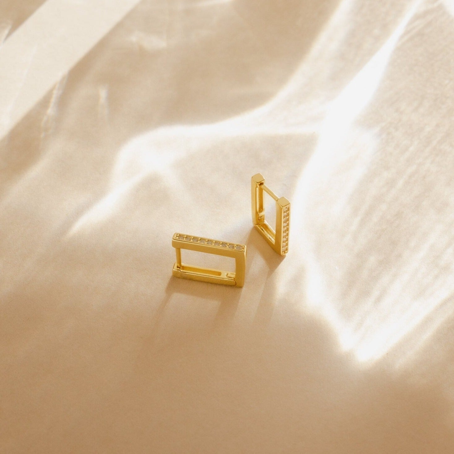 Pave Link Huggies 18K Gold