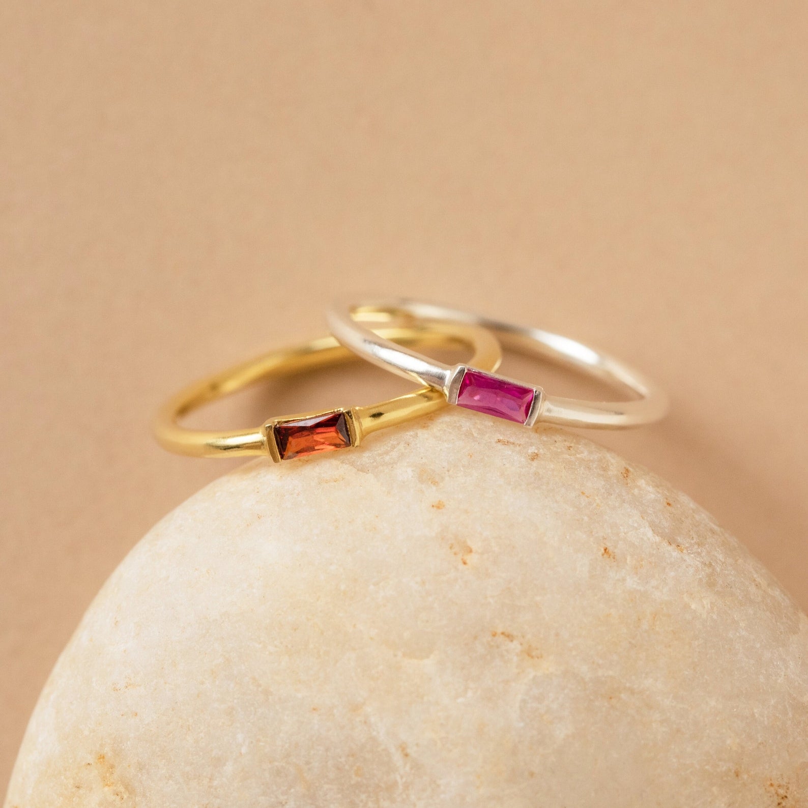 Custom Baguette Birthstone Ring 18K Gold