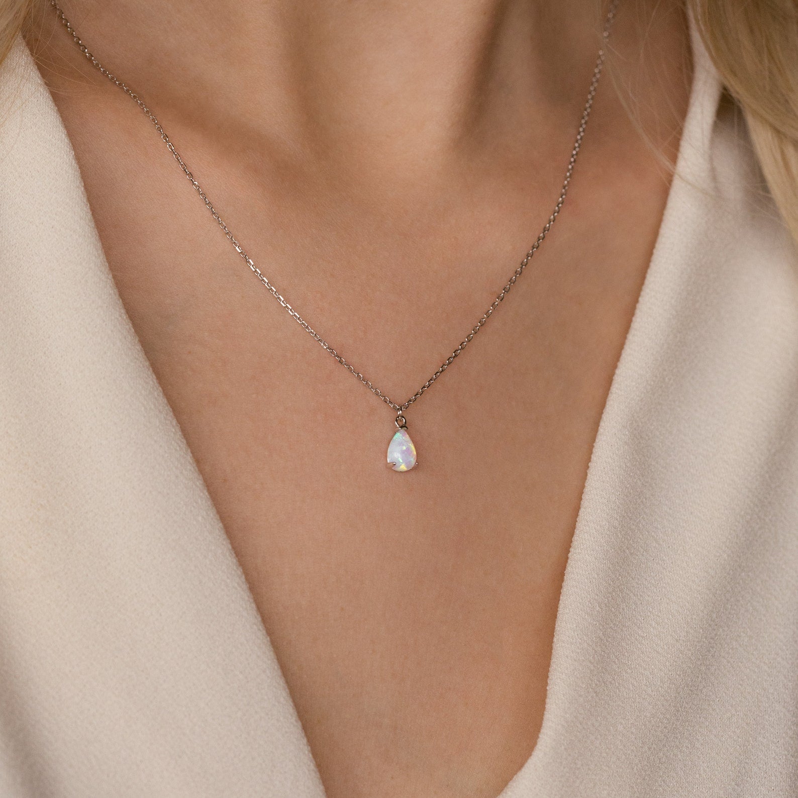 Tabitha Opal Drop Necklace Sterling Silver