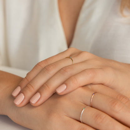 Delicate Birthstone Elegance: The Thin Mini Birthstone Ring