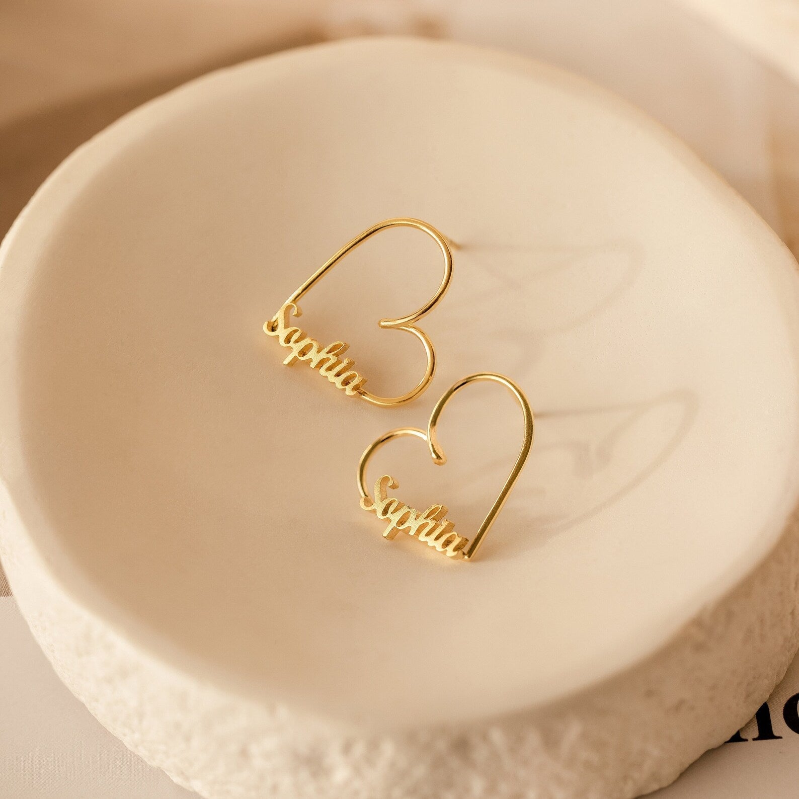 London Heart Name Earrings 18K Gold