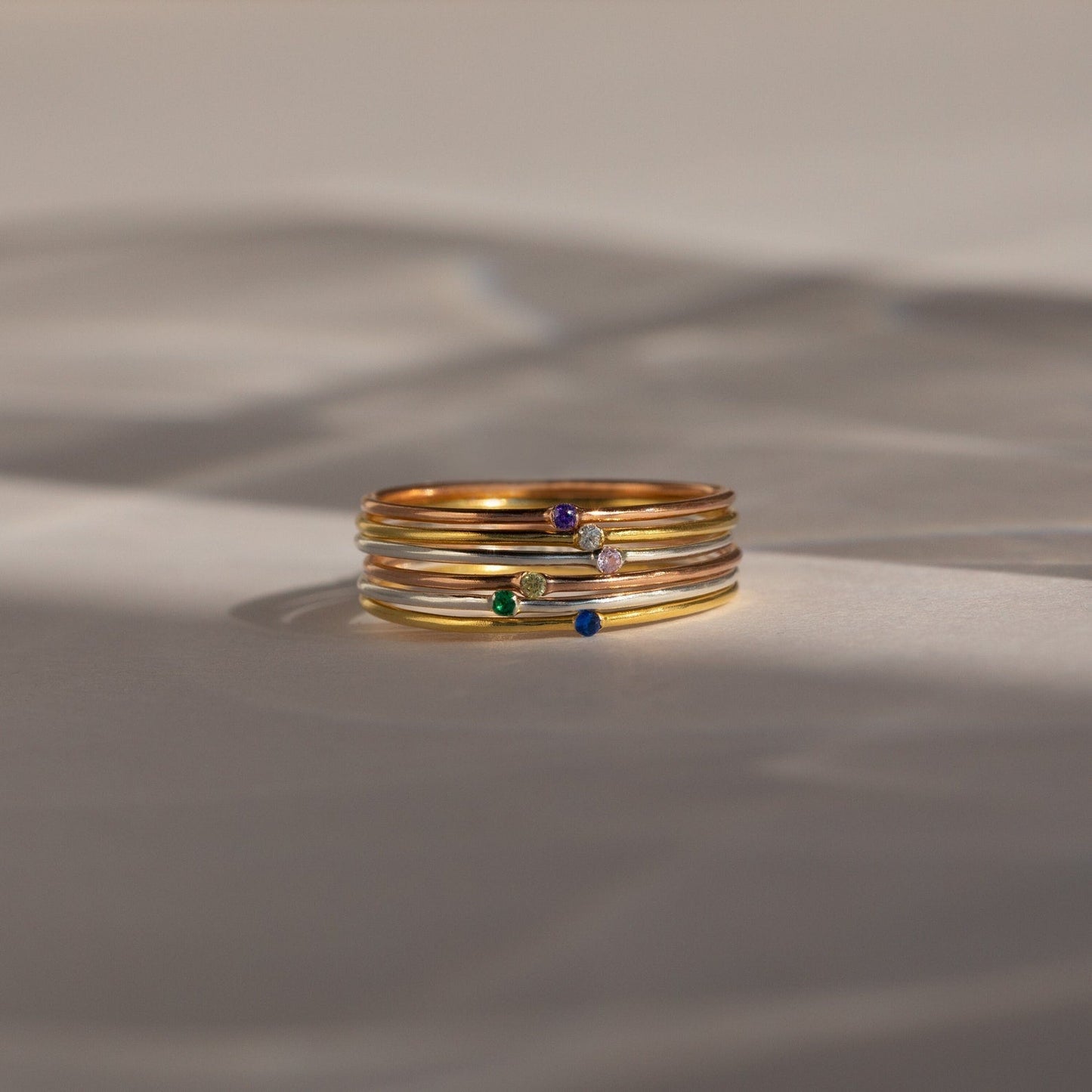 Delicate Birthstone Elegance: The Thin Mini Birthstone Ring