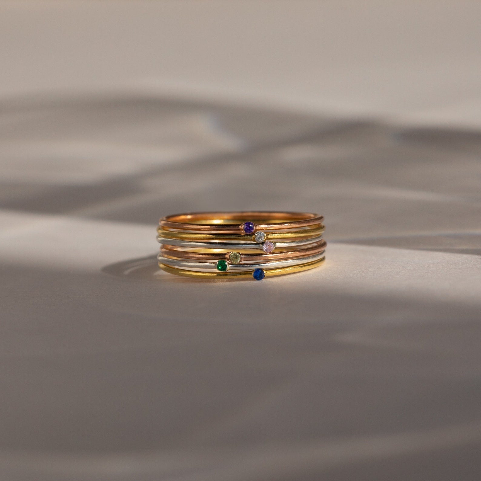 Delicate Birthstone Elegance: The Thin Mini Birthstone Ring