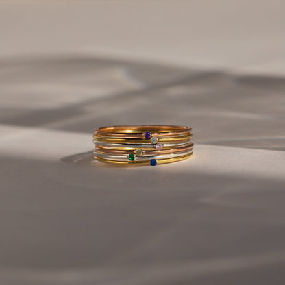 Delicate Birthstone Elegance: The Thin Mini Birthstone Ring