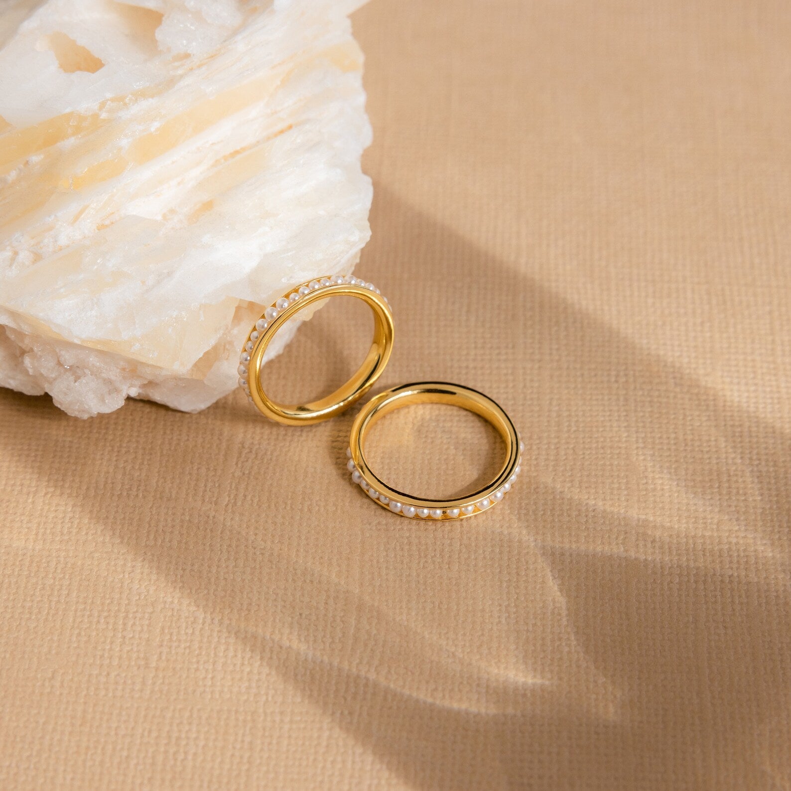Elegant Alicia Pearl Ring featuring delicate pearl beads on 18K gold sterling silver band