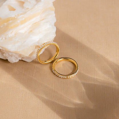 Elegant Alicia Pearl Ring featuring delicate pearl beads on 18K gold sterling silver band
