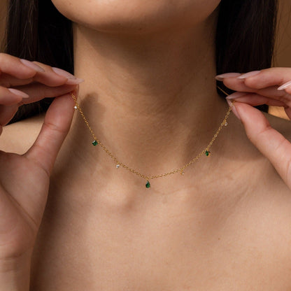 Timeless Elegance: Emerald Diamond Station Necklace
