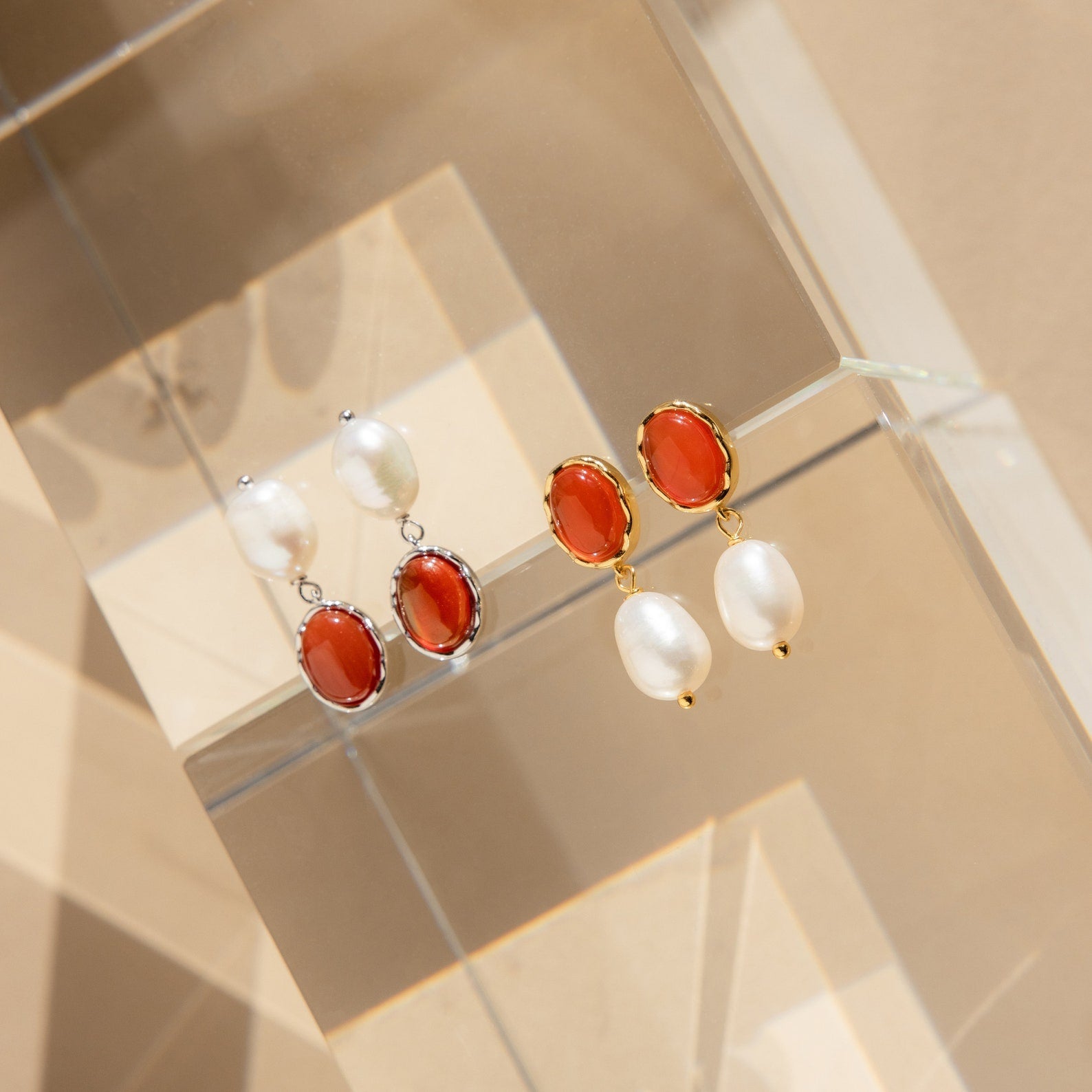 Harmony and Elegance: Carnelian and Pearl Dangle Earrings