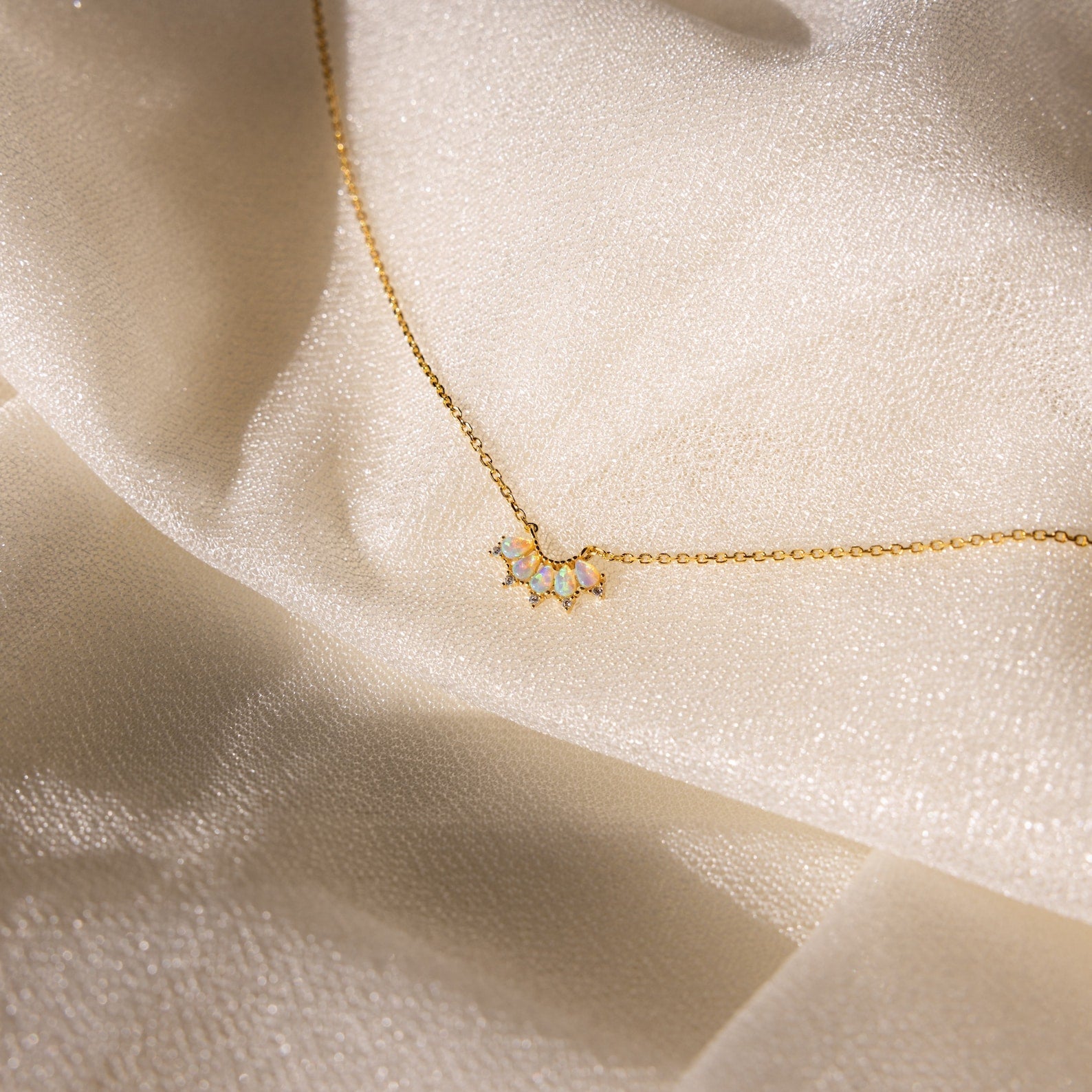Personalized Marquise Birthstone Necklace 18K Gold October Opal
