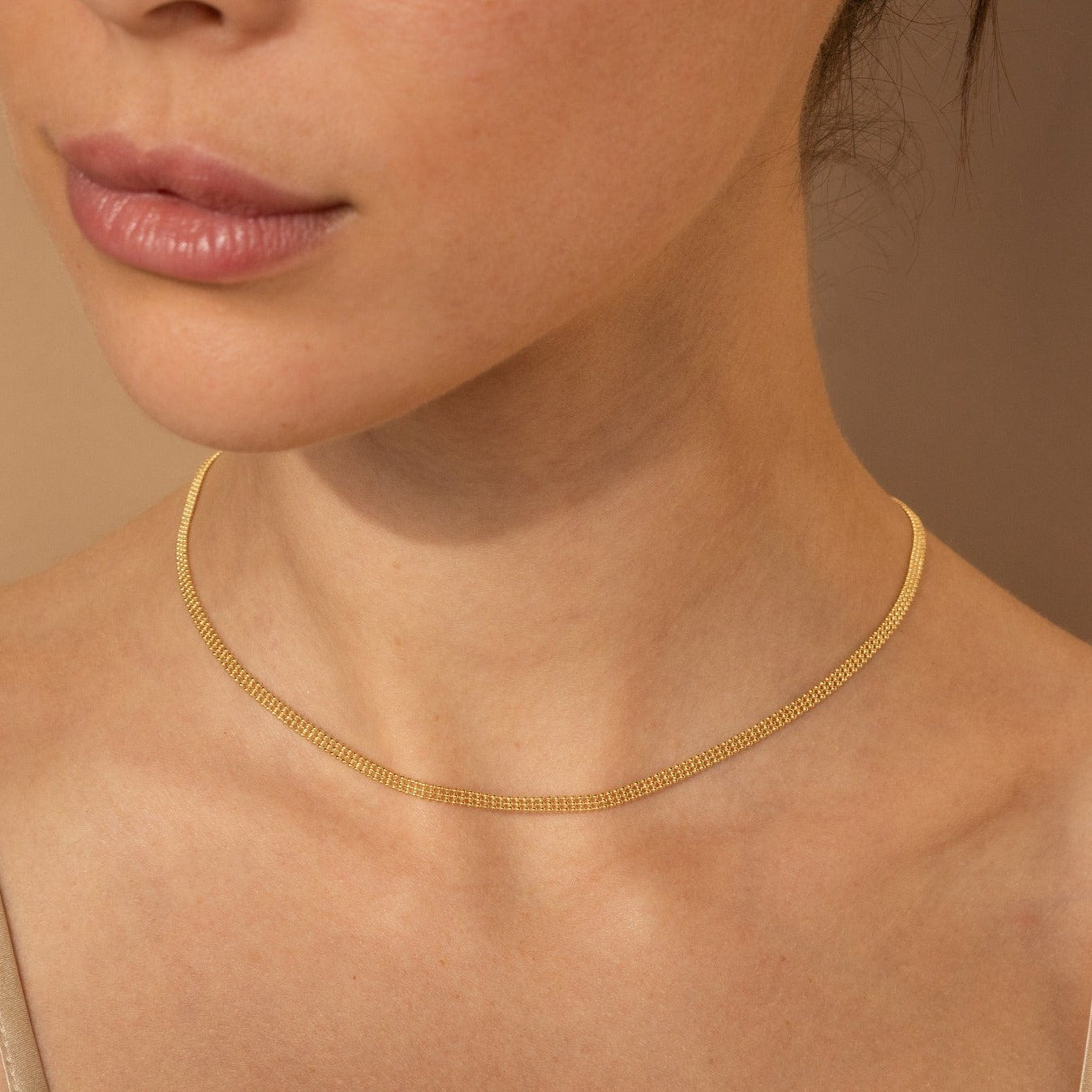 Tri-Stacked Beaded Necklace: Effortless Everyday Elegance 18K Gold