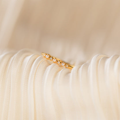 Vintage Glamour: Gold Pearl Diamond Stacking Ring