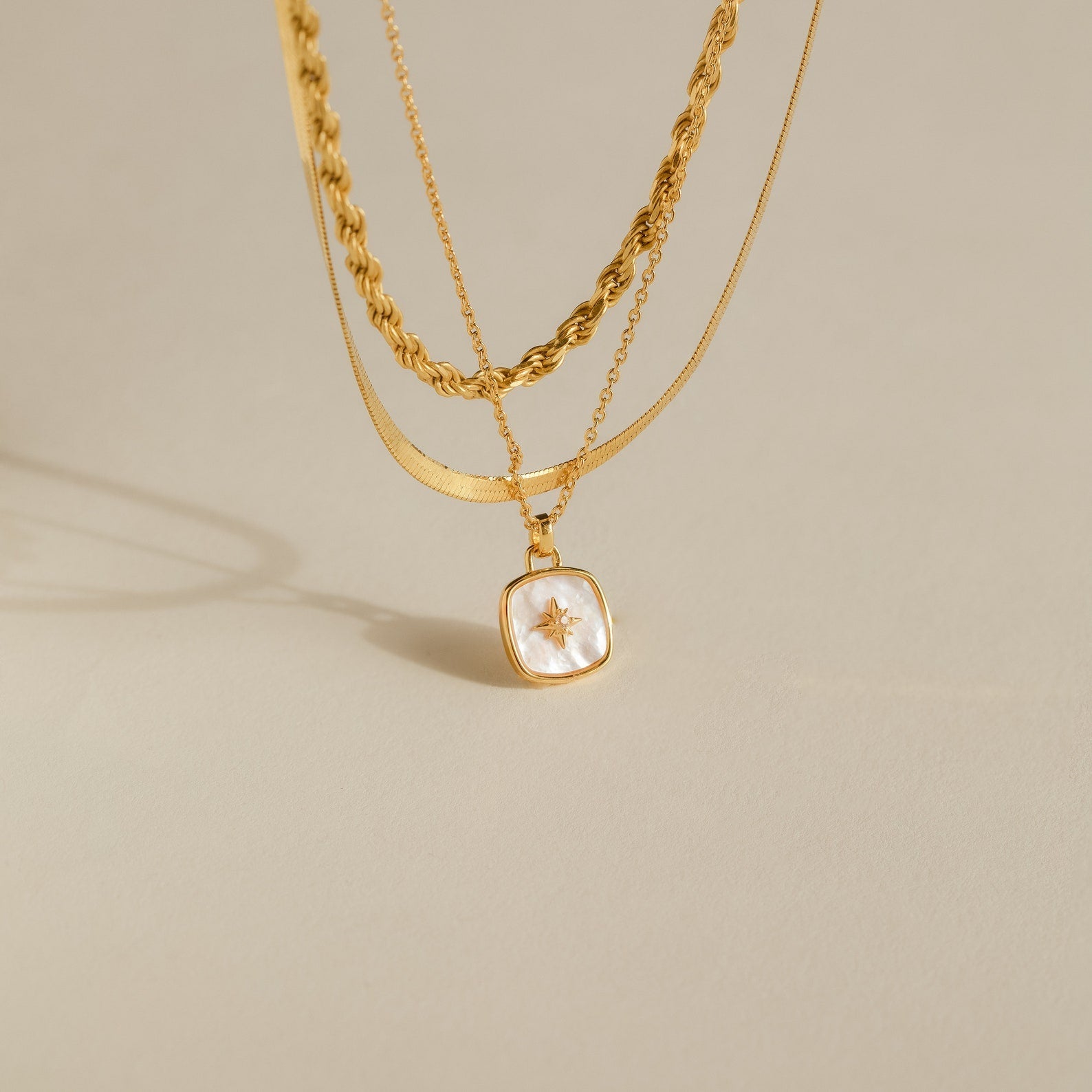 Find Your Inner Light: Hermoine North Star Necklace 18K Gold Mother of Pearl White