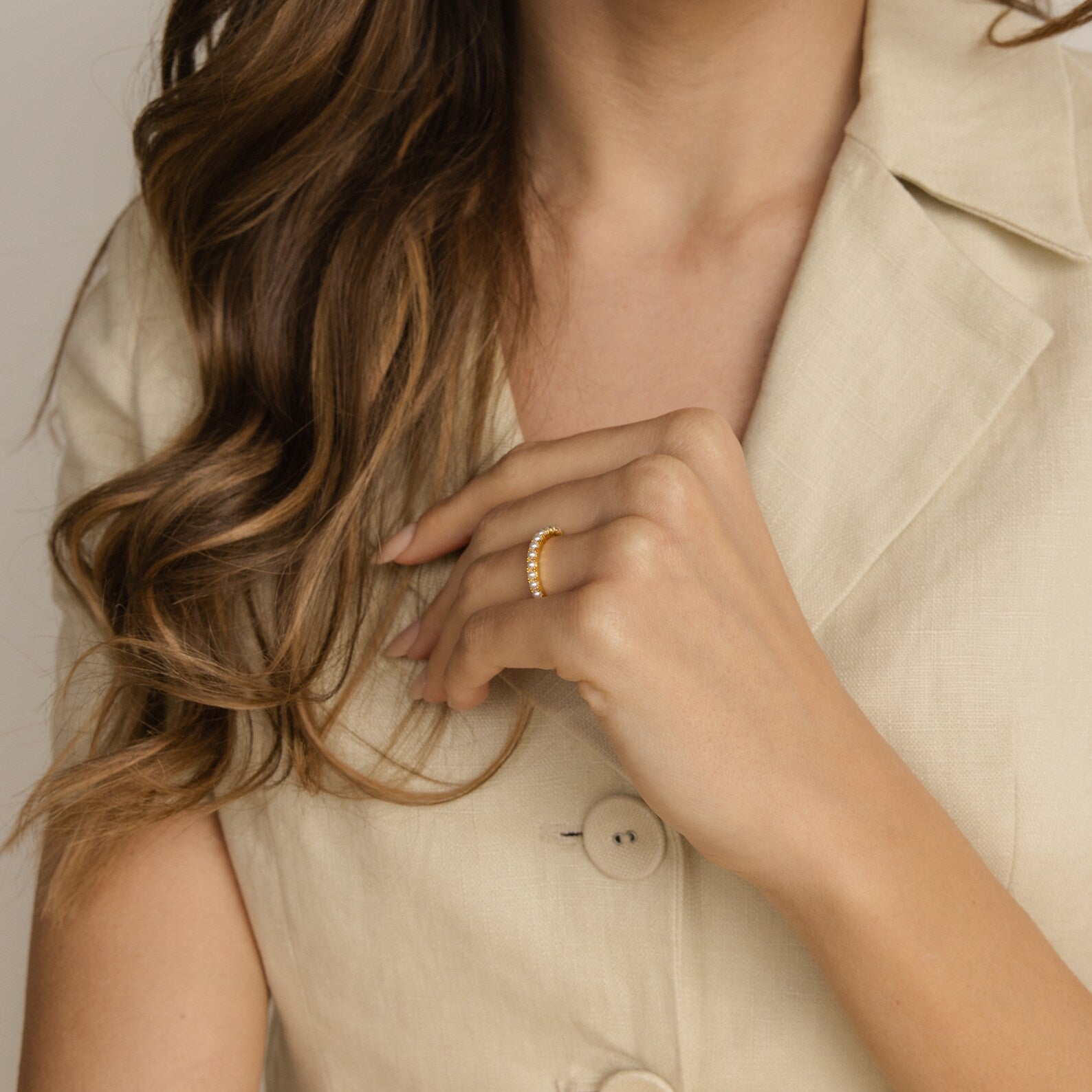 Subtle Elegance: Crescent Pearl Stacking Ring