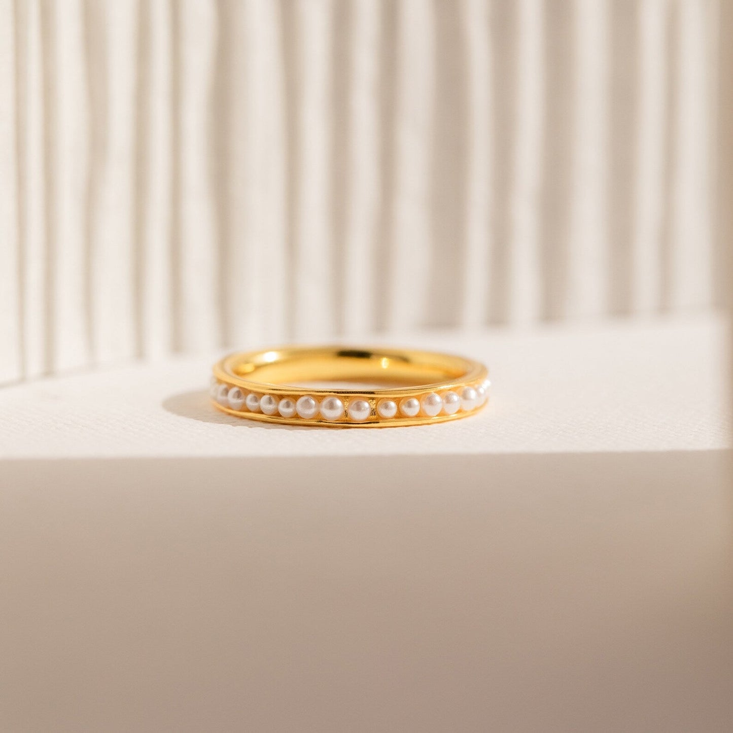 Elegant Alicia Pearl Ring featuring delicate pearl beads on 18K gold sterling silver band