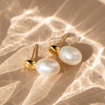 Glamour Elevated: Pearl Gemstone Drop Earrings 18K Gold