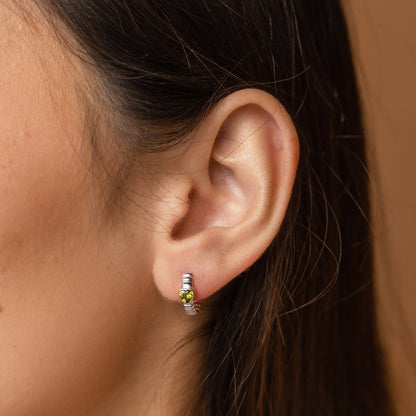 Unique Elegance: Peridot Heart Huggie Earrings Sterling Silver