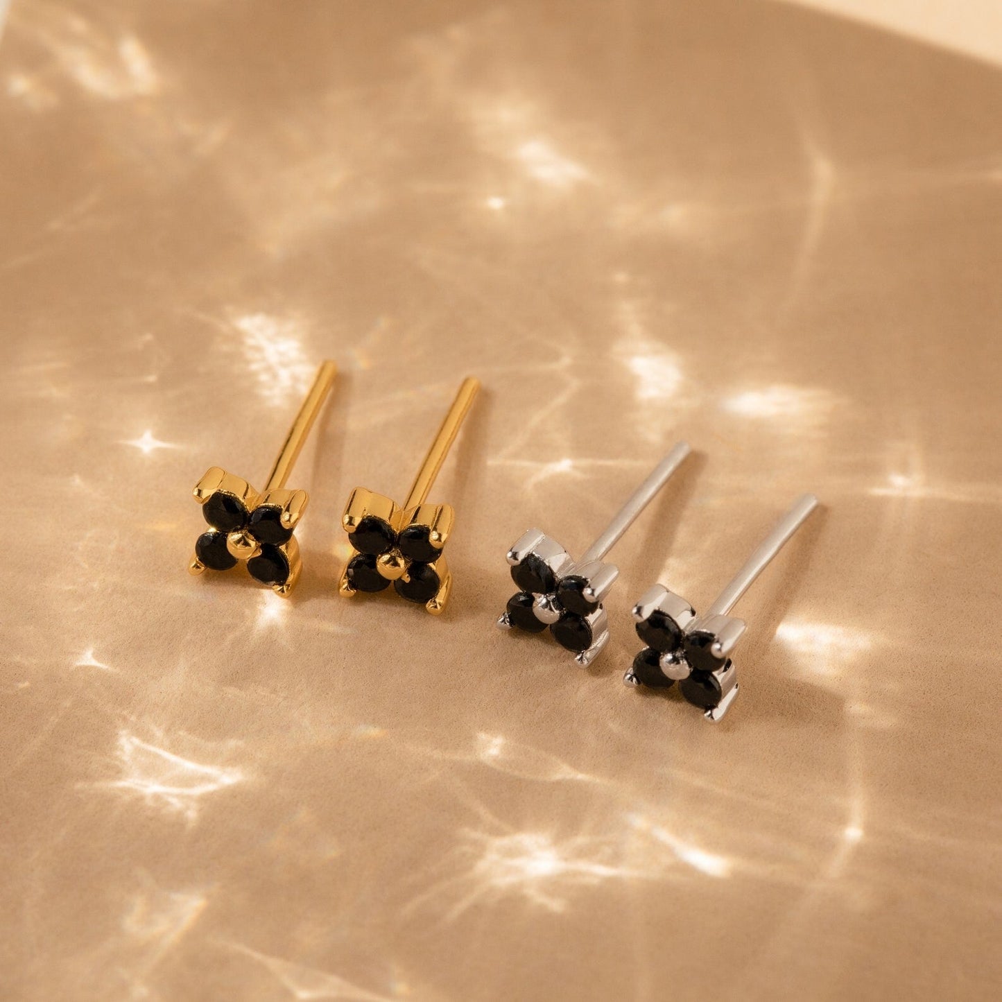 Vintage Elegance: Black Flower Stud Earrings
