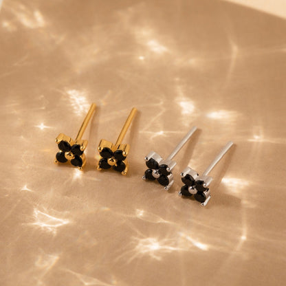 Vintage Elegance: Black Flower Stud Earrings
