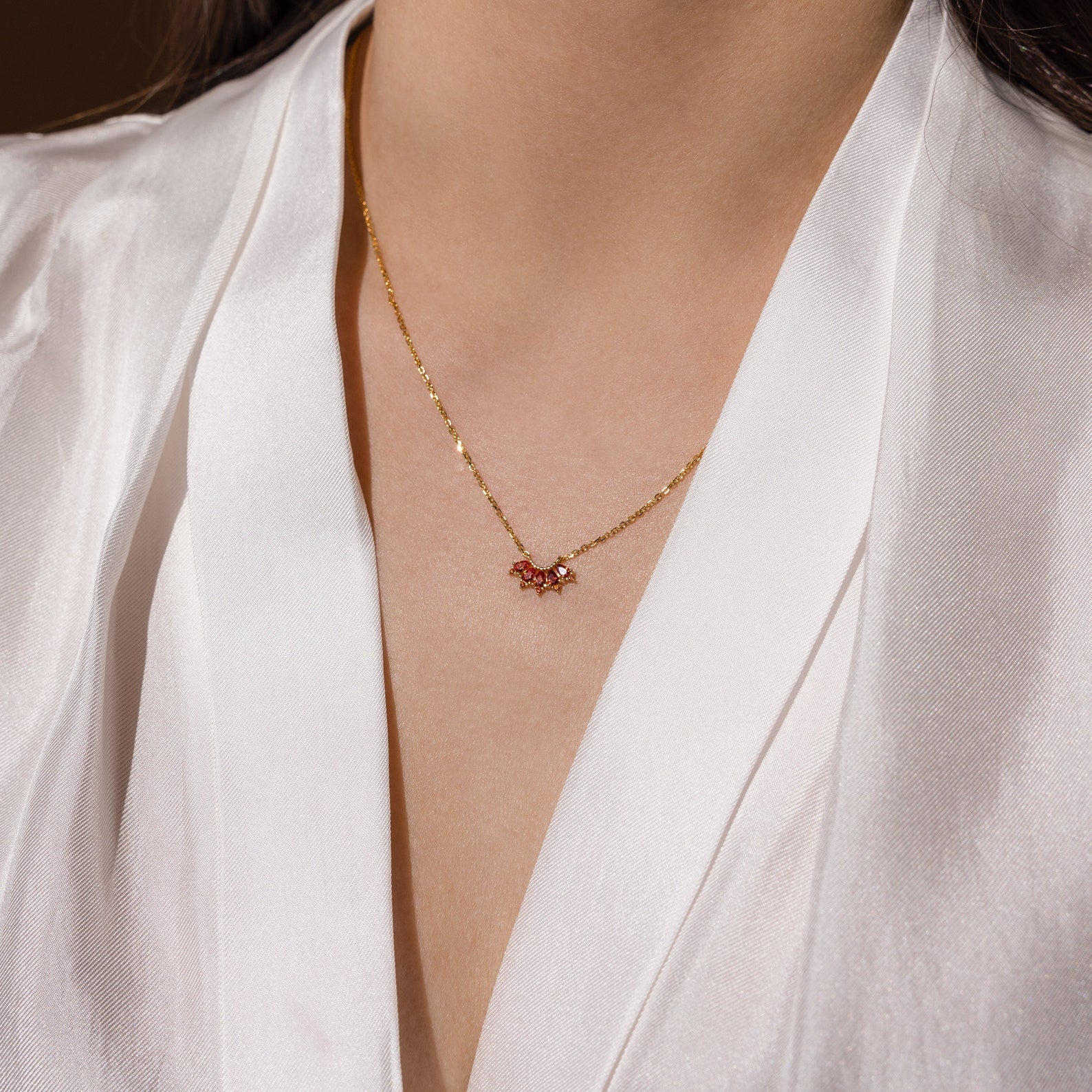 Personalized Marquise Birthstone Necklace 18K Gold January Garnet