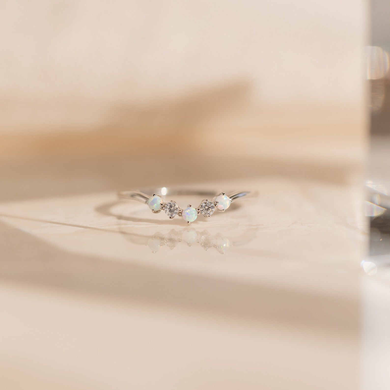 Layla Opal and Diamond Ring: Boho Chic Elegance Sterling Silver