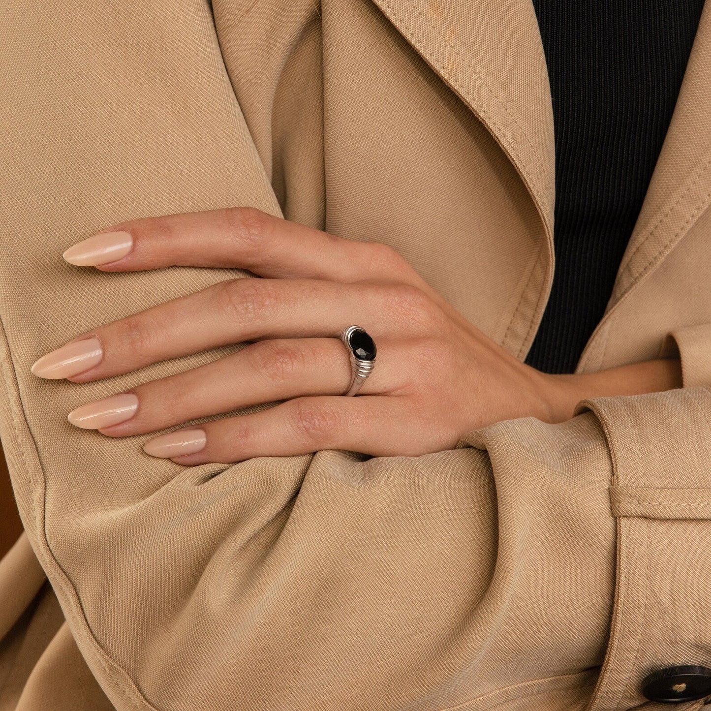 Vintage Chic: Dusk Signet Ring with Black Onyx Stone Sterling Silver