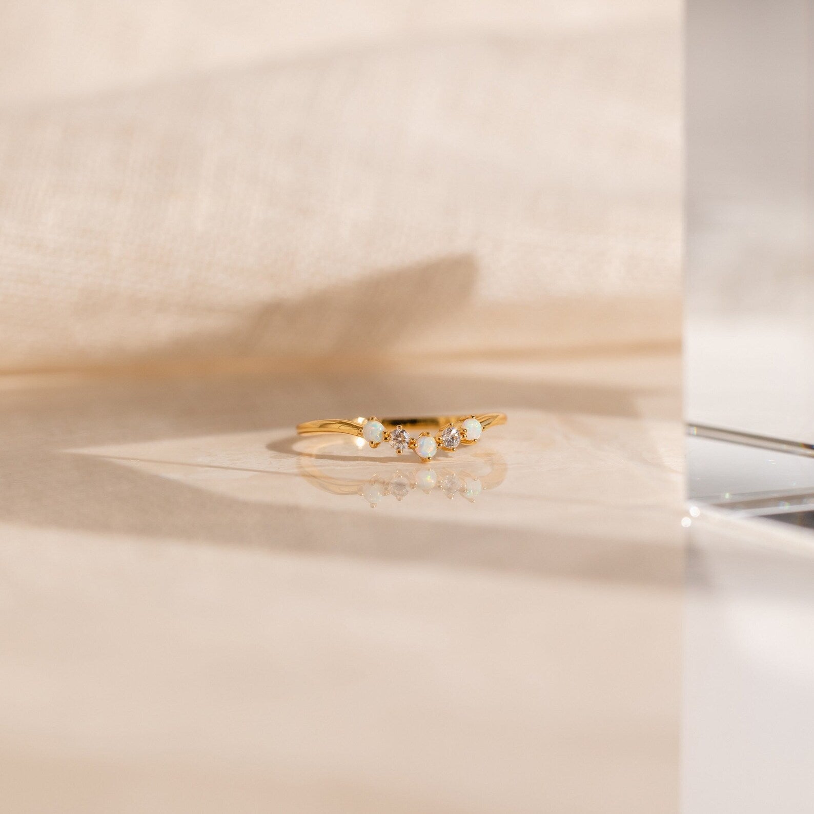 Layla Opal and Diamond Ring: Boho Chic Elegance 18K Gold
