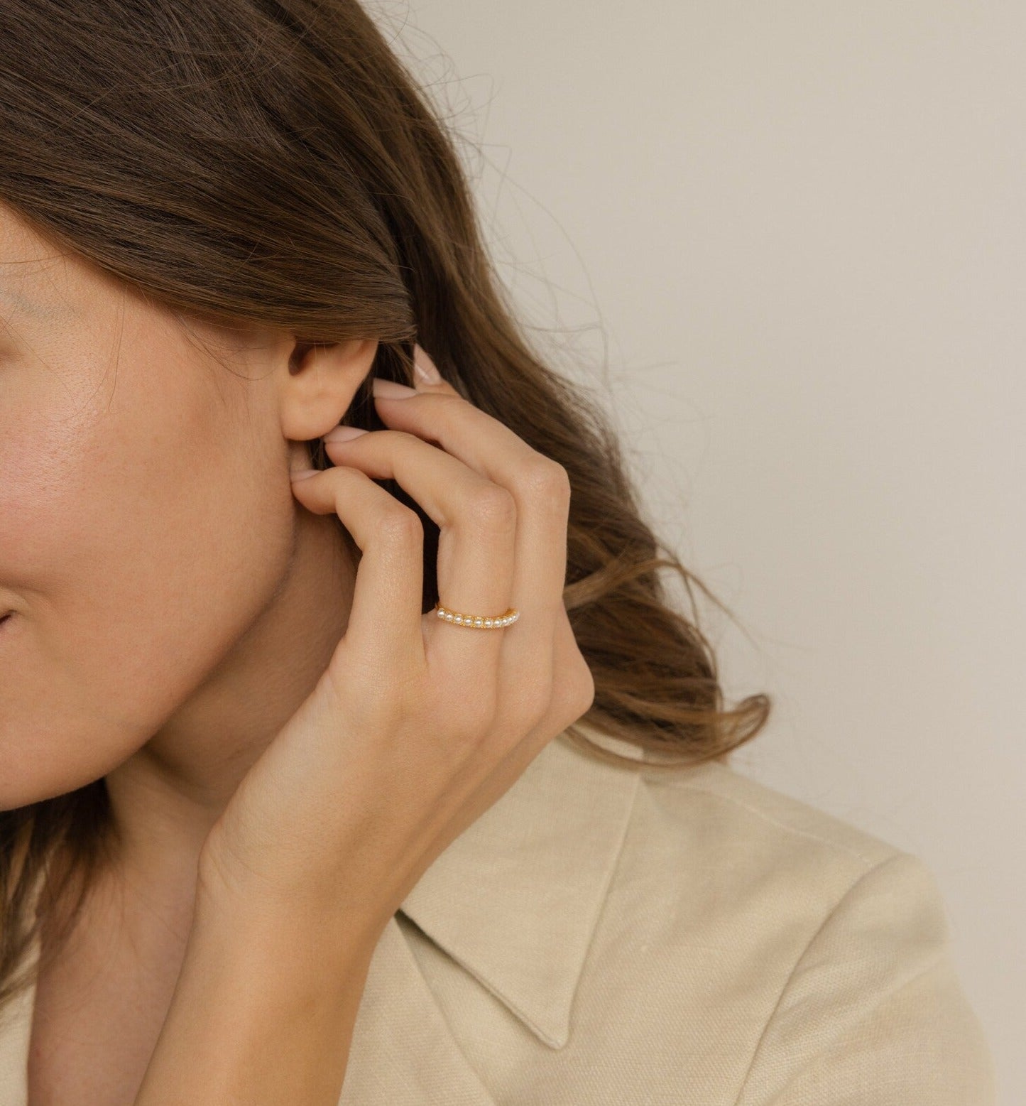 Subtle Elegance: Crescent Pearl Stacking Ring