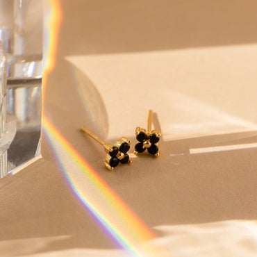Vintage Elegance: Black Flower Stud Earrings