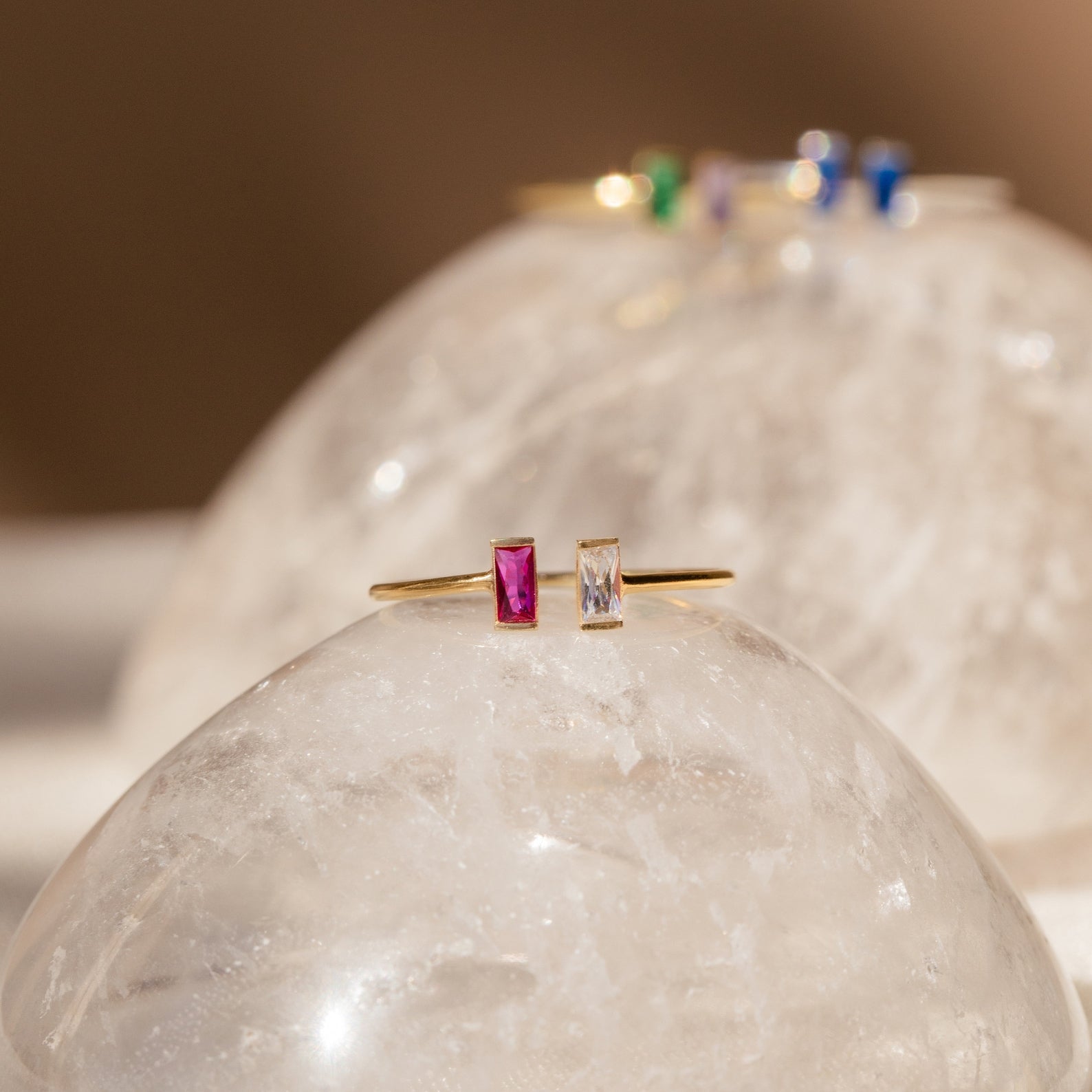 Double Sparkle: Custom Duo Vertical Baguette Birthstone Ring Sterling Silver