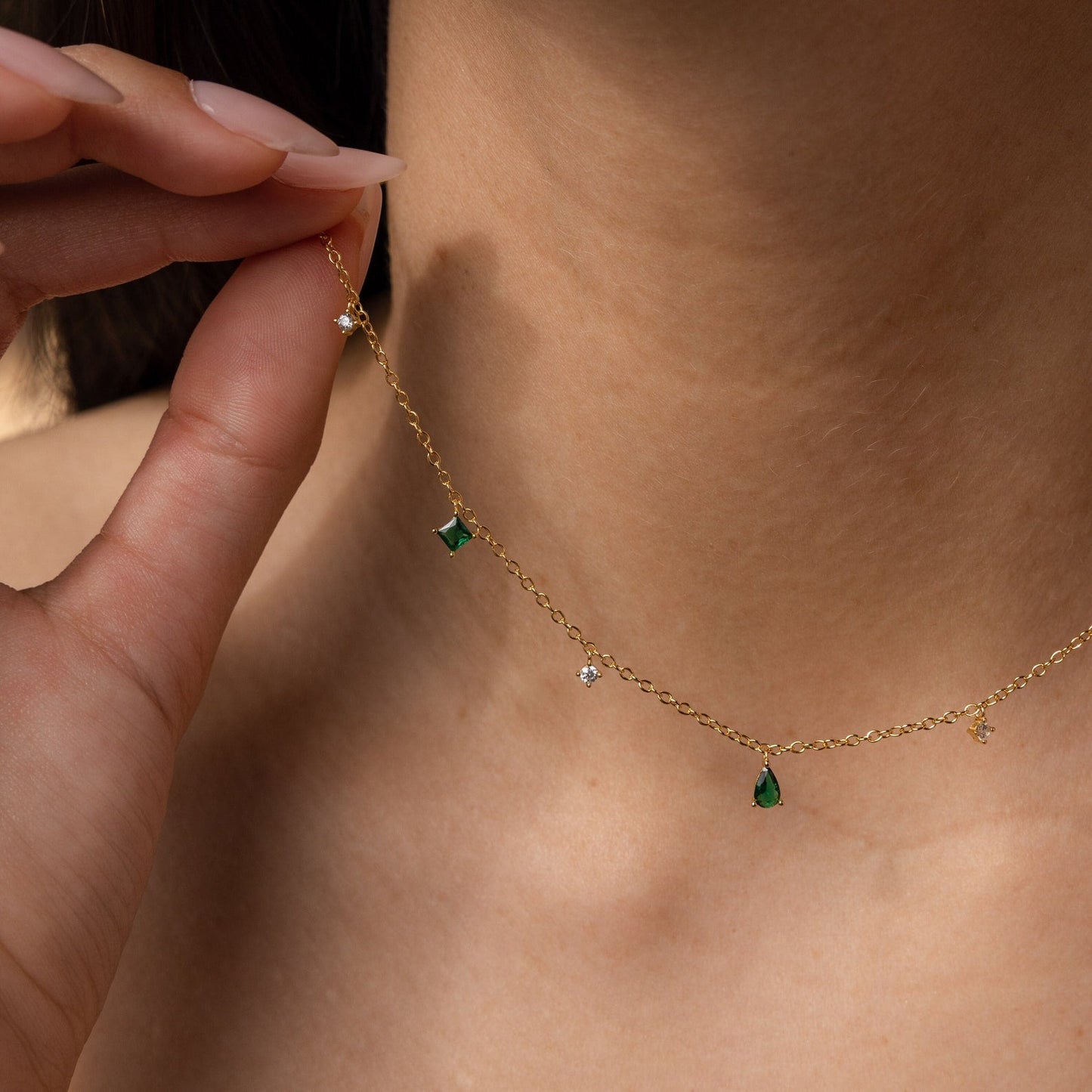 Timeless Elegance: Emerald Diamond Station Necklace