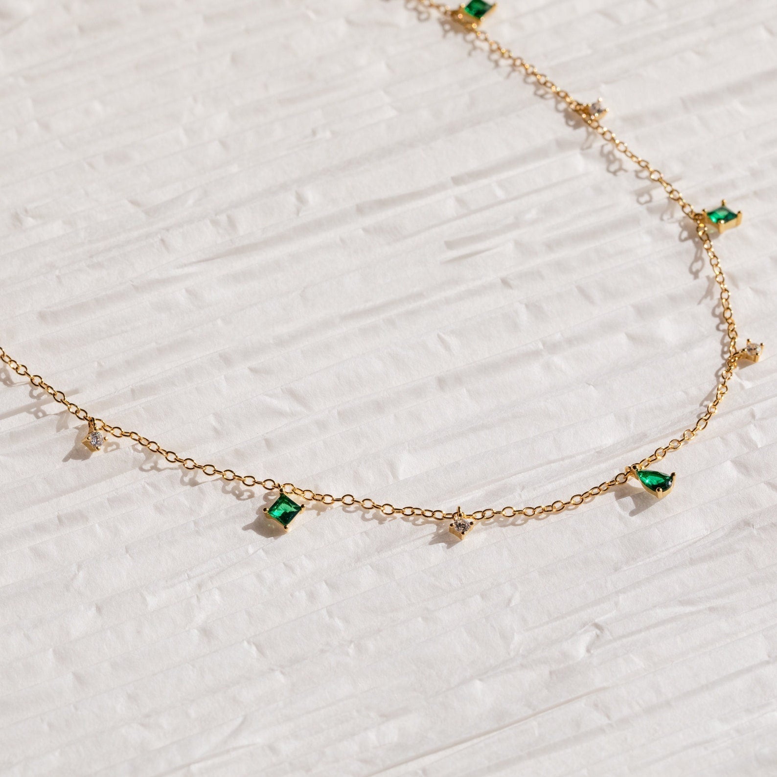 Timeless Elegance: Emerald Diamond Station Necklace