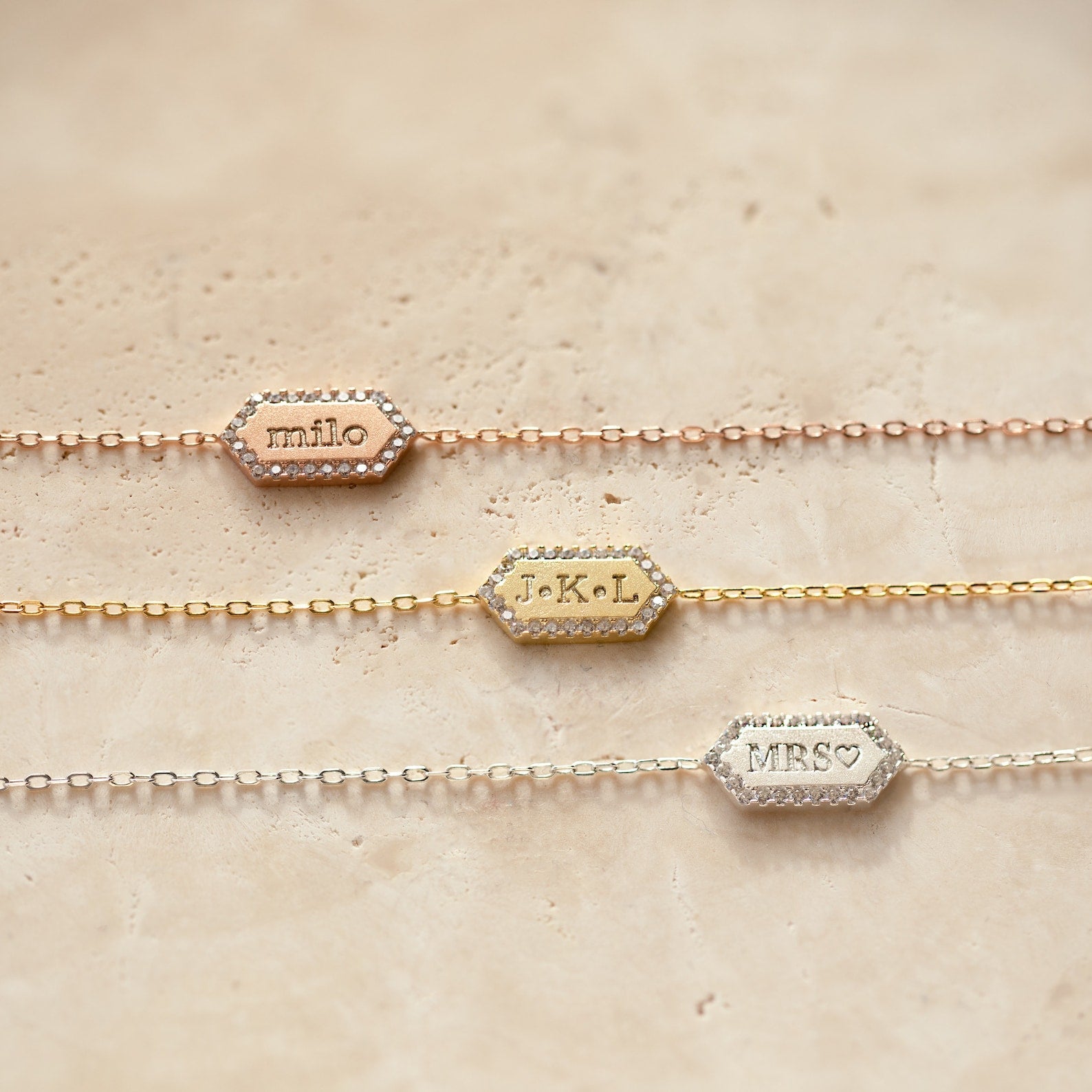 Elegant Personalization: Hexagon Charm Bracelet Rose Gold