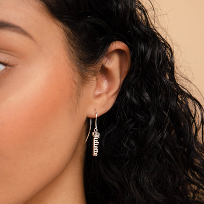 Memorable Customization: Vertical Dangling Name Earrings Sterling Silver